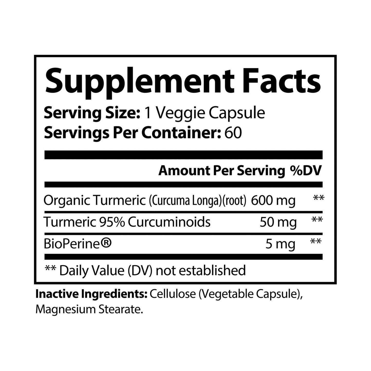 GlamCandii Turmeric with BioPerine® (Black Pepper Fruit Extract) Supplement (60 Capsules)