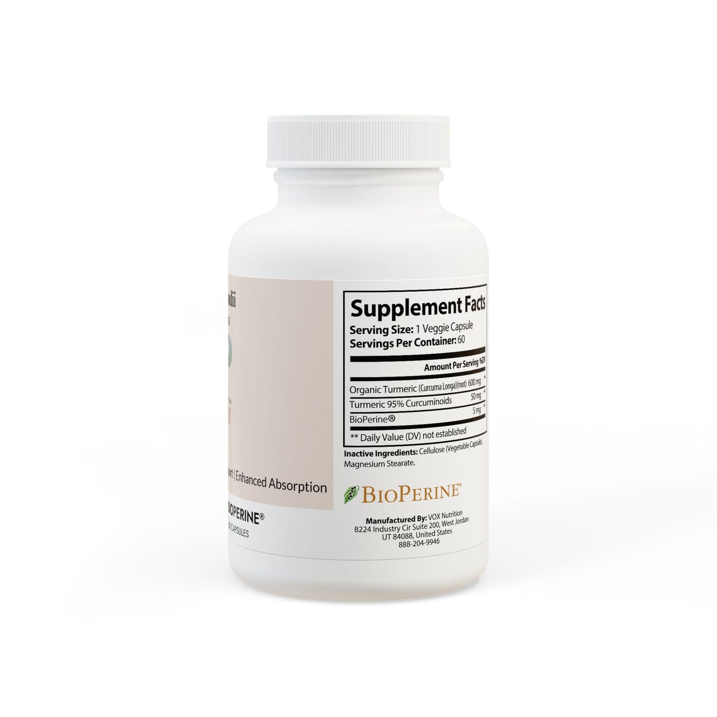 GlamCandii Turmeric with BioPerine® (Black Pepper Fruit Extract) Supplement (60 Capsules)