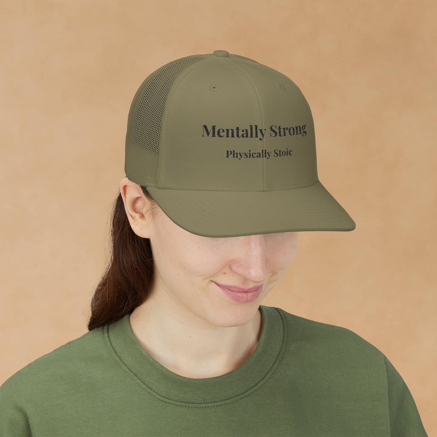 "Mentally Strong, Physically Stoic" Embroidered Snapback Trucker Cap